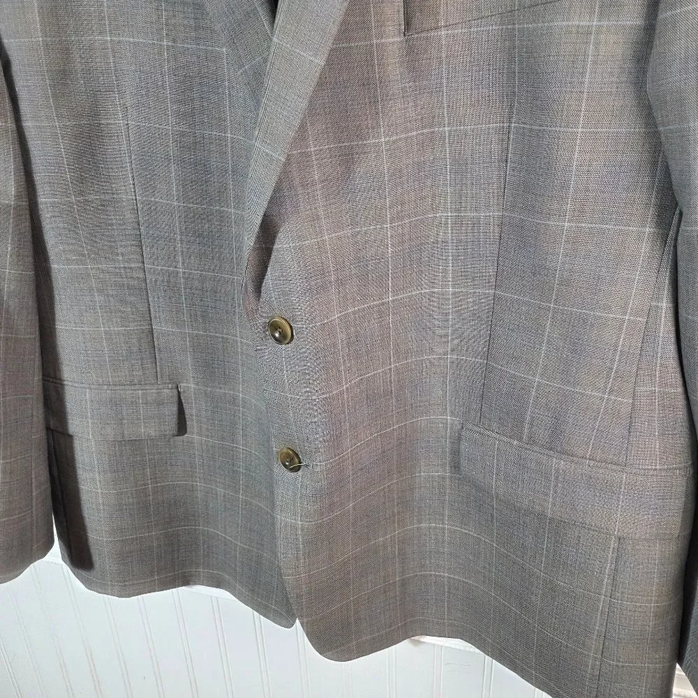 Men's Michael Kors Taupe Two Button Checkered Work Career Blazer Jacket Size 50R